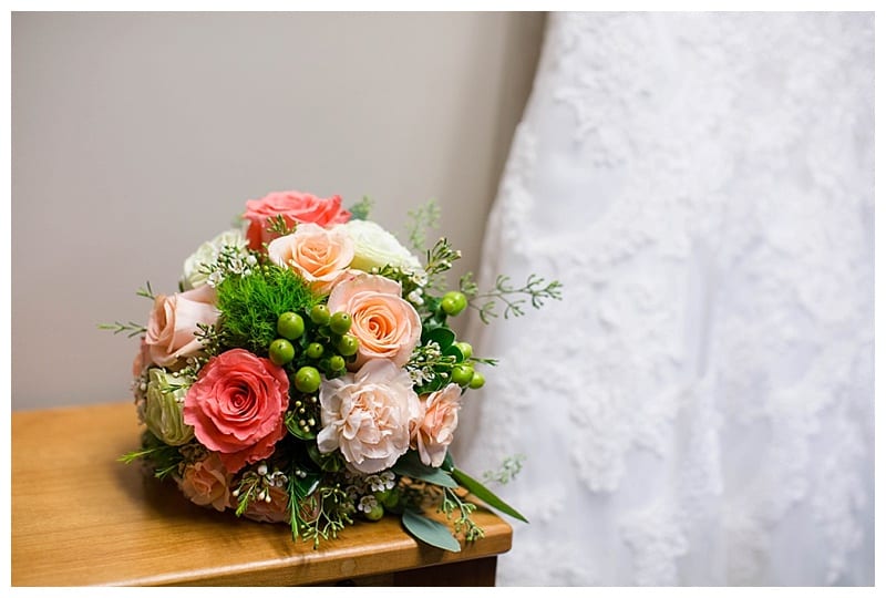 Peach Green Hot Pink Wedding Bouquet