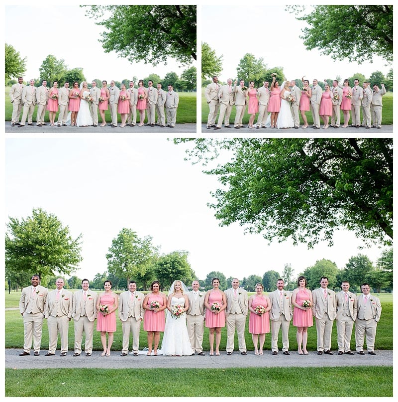 Pink and tan bridal party photos
