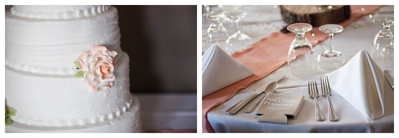 Pink and tan reception details