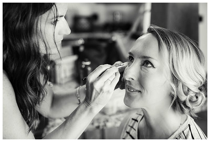 Bride getting makeup done