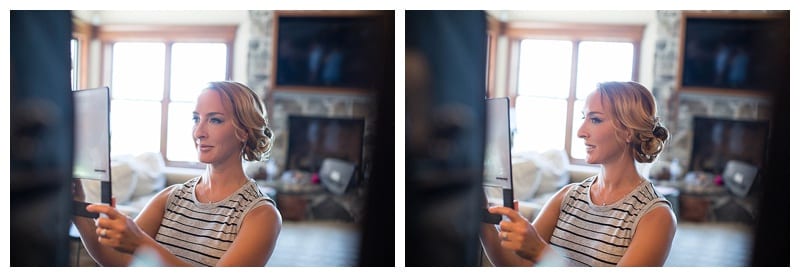 Bride looking in mirror