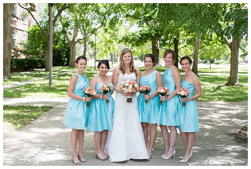 aqua and coral bridal colors