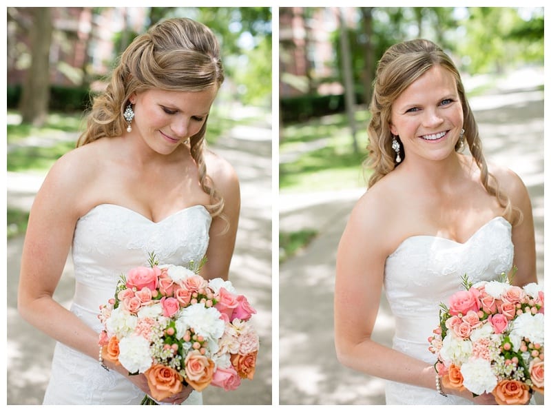 bride with coral flowers