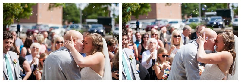 bride and groom bubble exit