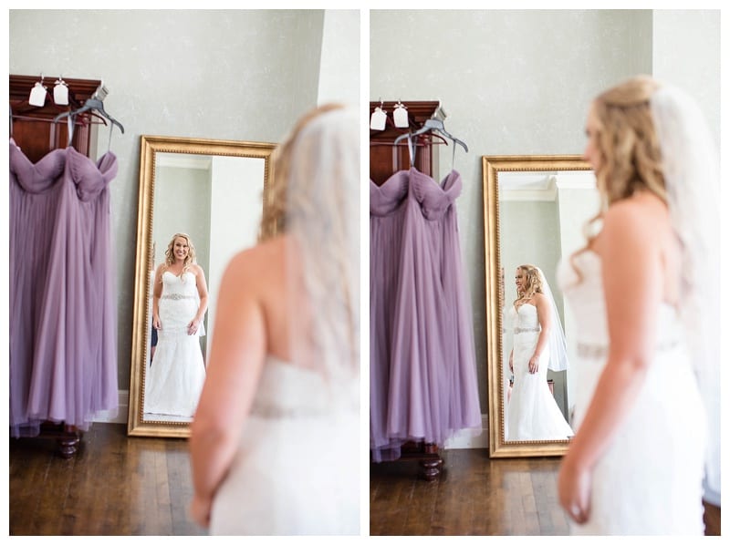 bride looking in mirror
