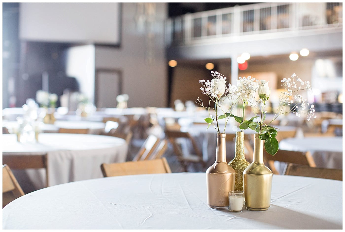 gold and white reception details