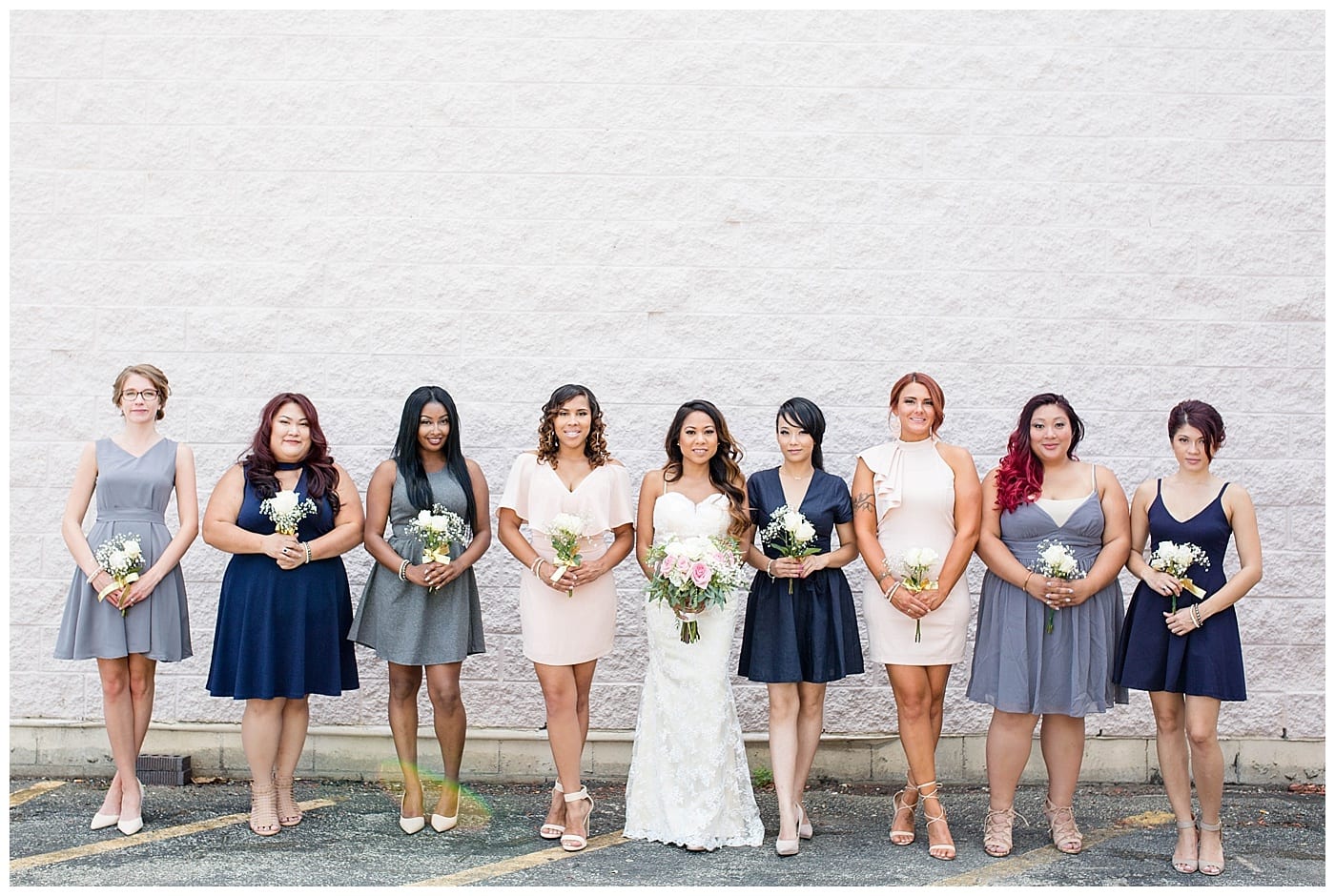 navy blush and gray bridal party