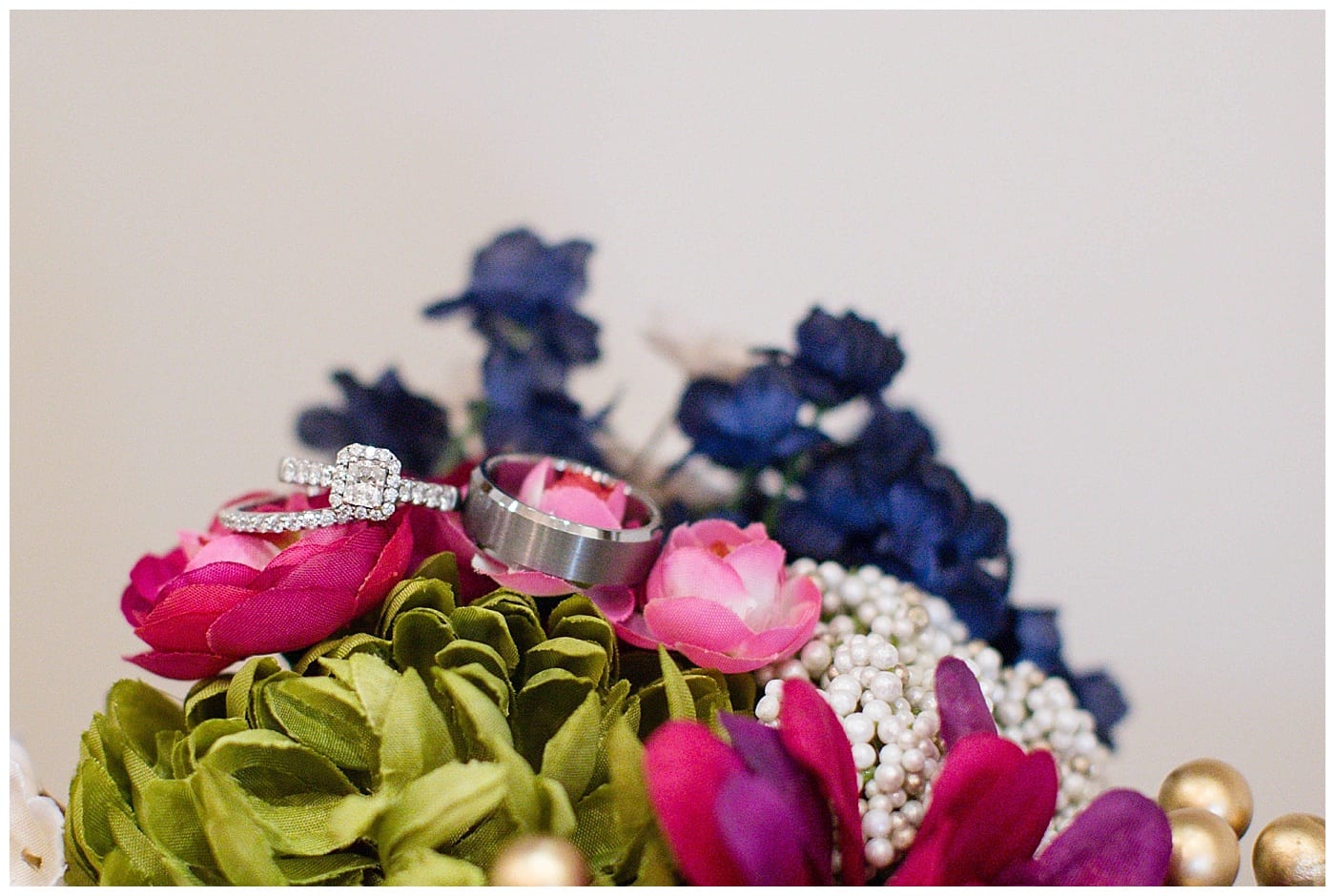 navy green pink flowers