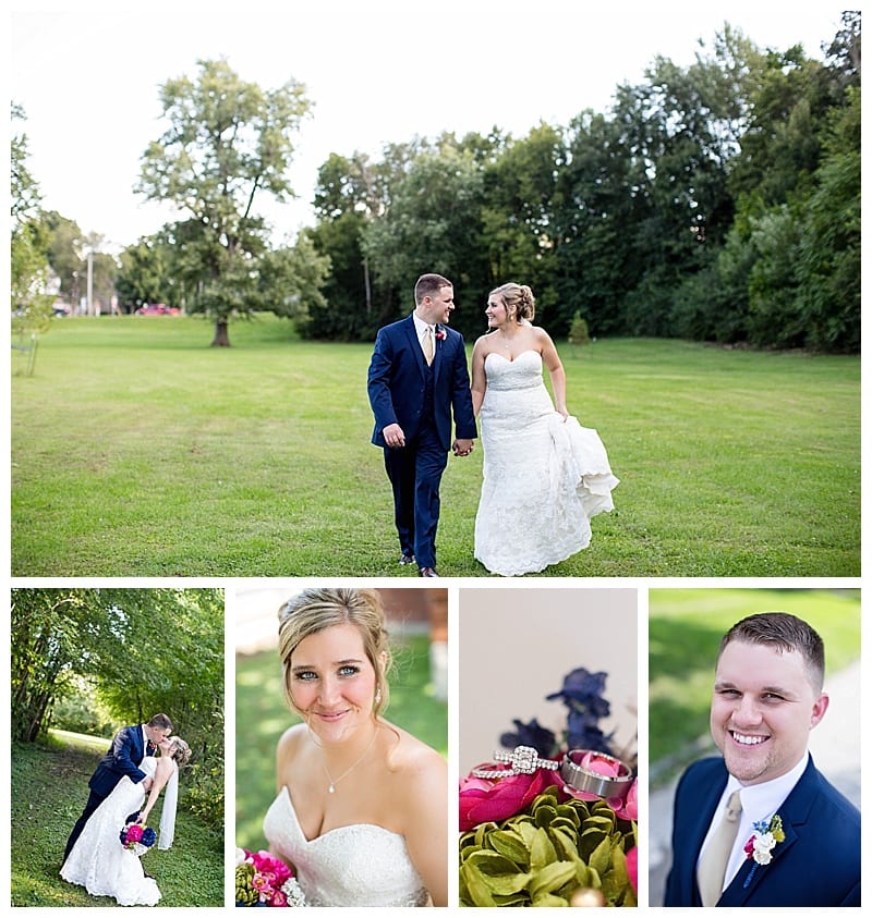 navy suit with pink and navy flowers