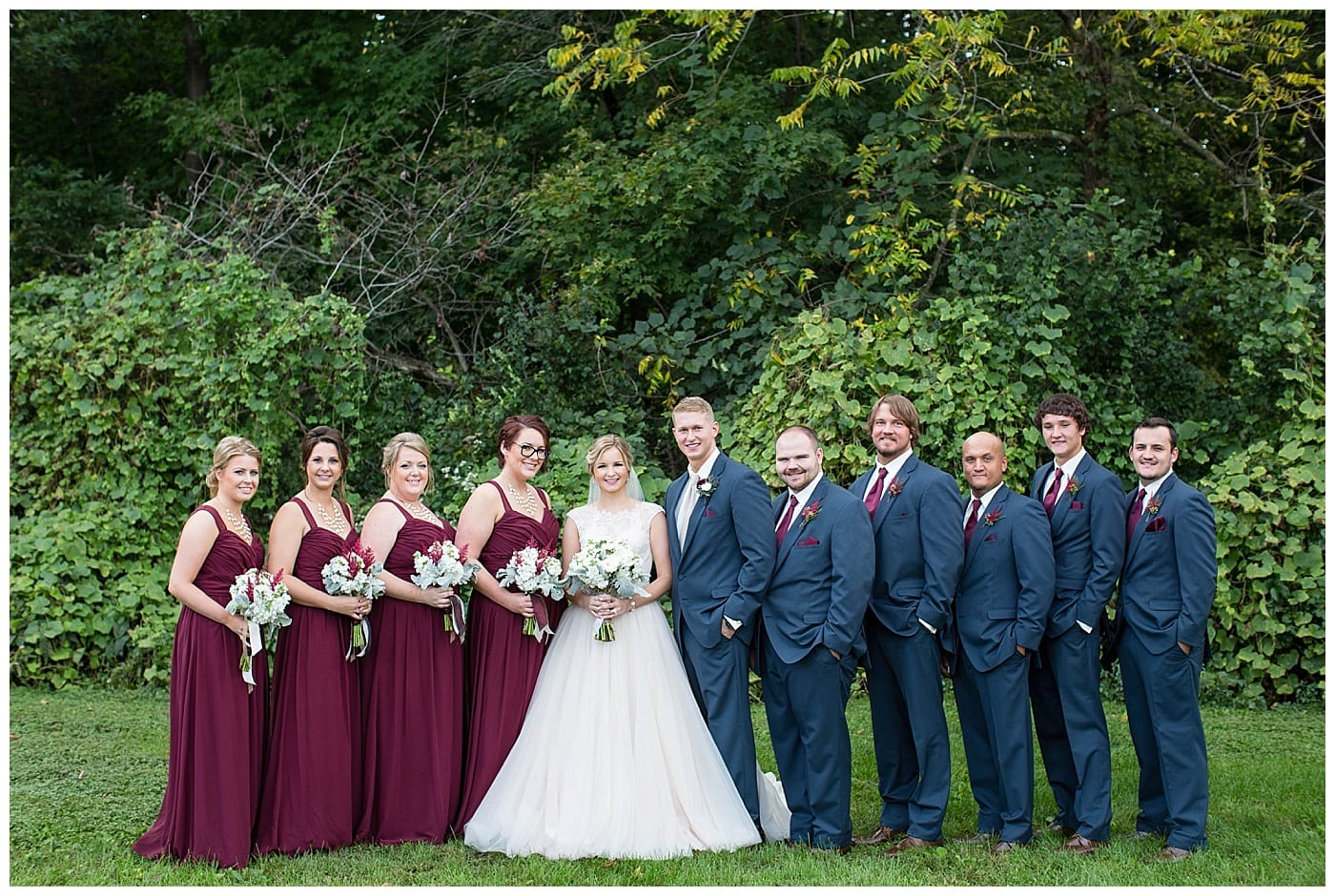 navy and maroon bridal party